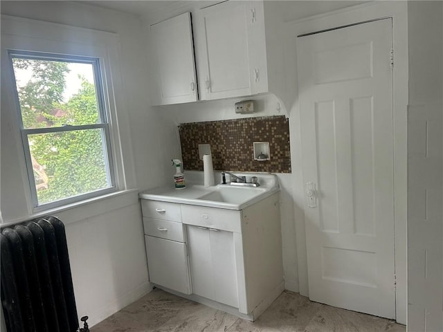 washroom featuring radiator and sink