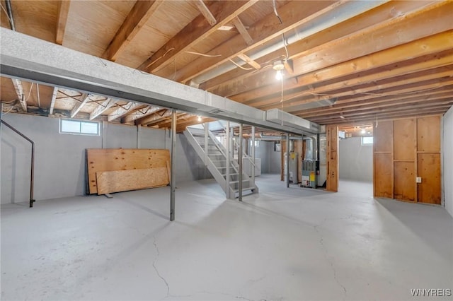 basement featuring gas water heater