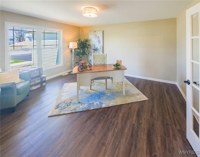 office area with dark wood-type flooring