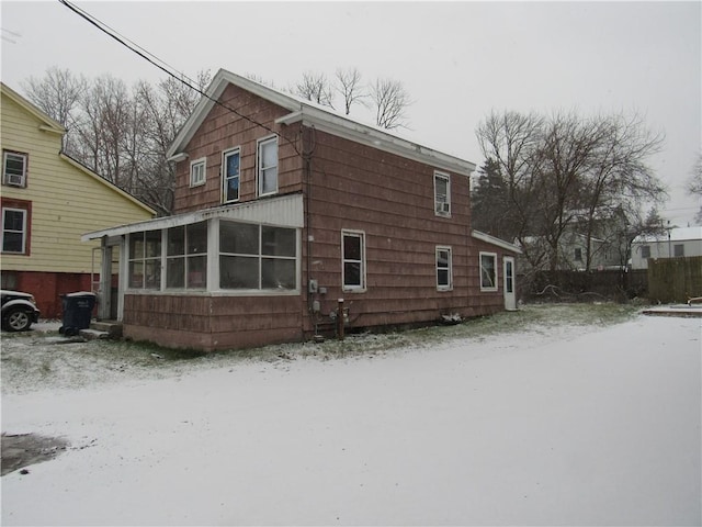 view of snow covered property