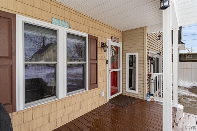 wooden deck featuring a porch