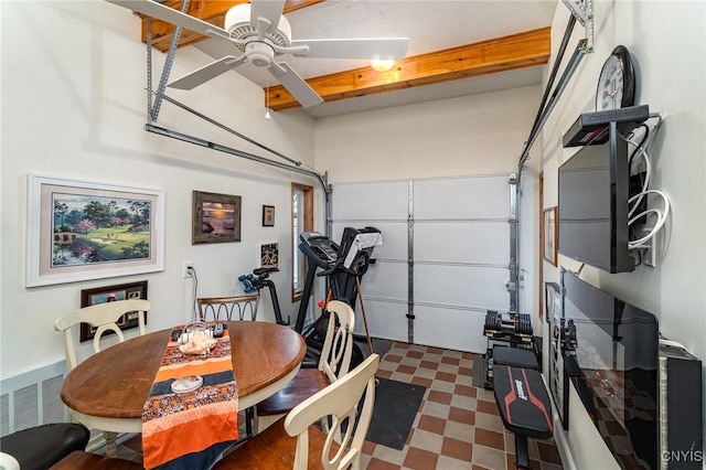 garage featuring ceiling fan