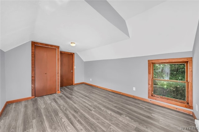 bonus room featuring light hardwood / wood-style floors and vaulted ceiling