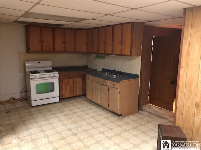 kitchen with a paneled ceiling, gas range gas stove, and sink