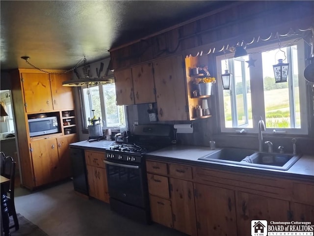 355 New Buffalo Rd, French Creek, NY 14724 - kitchen with black appliances, a sink, healthy amount of natural light, and light countertops