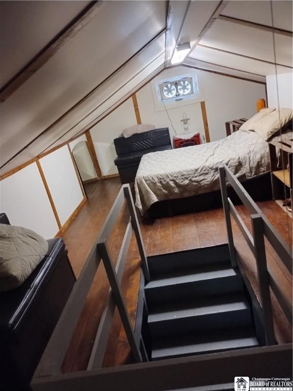 355 New Buffalo Rd, French Creek, NY 14724 - bedroom featuring vaulted ceiling and wood finished floors