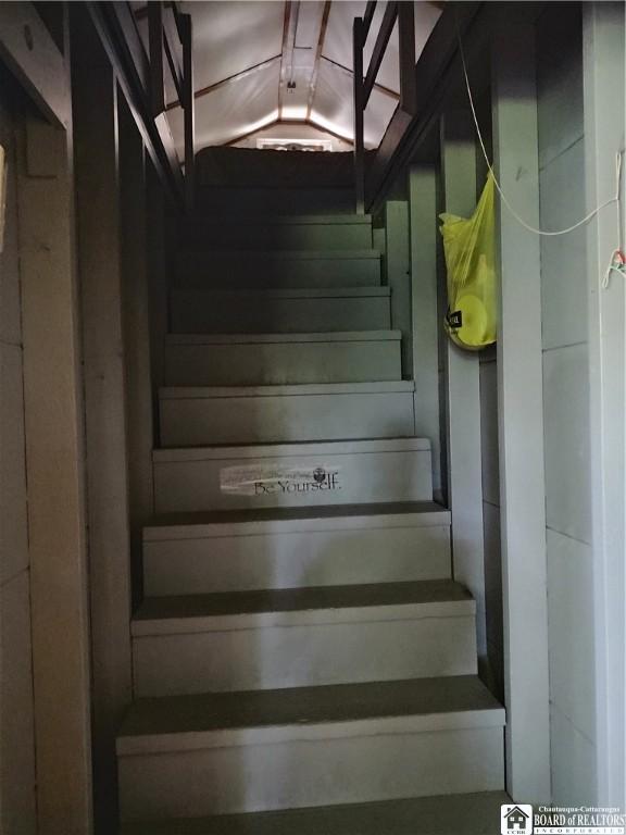 355 New Buffalo Rd, French Creek, NY 14724 - stairs with lofted ceiling