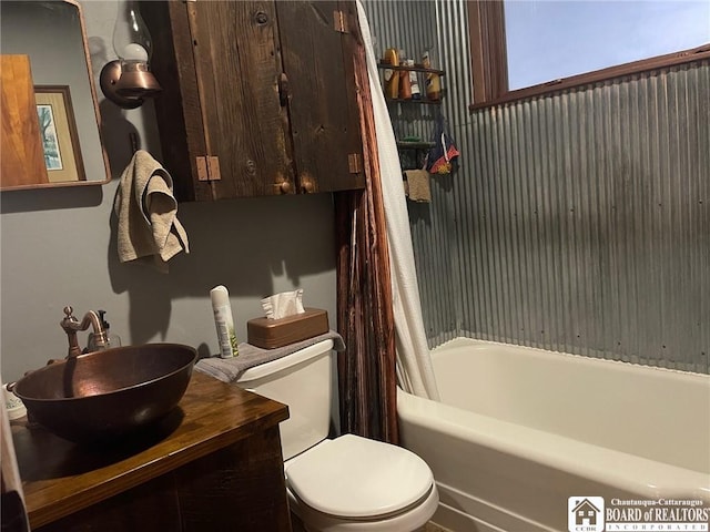 355 New Buffalo Rd, French Creek, NY 14724 - full bath featuring toilet, vanity, and shower / bathtub combination with curtain