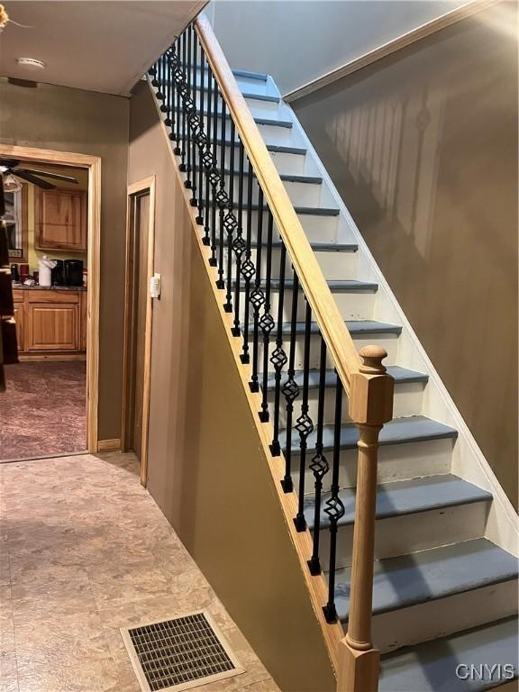 57 Liberty St, Adams, NY 13605 - stairway featuring ceiling fan and visible vents