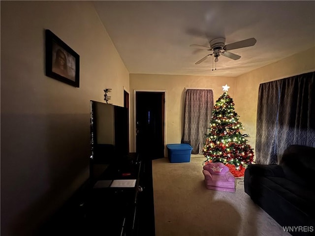 living room featuring ceiling fan