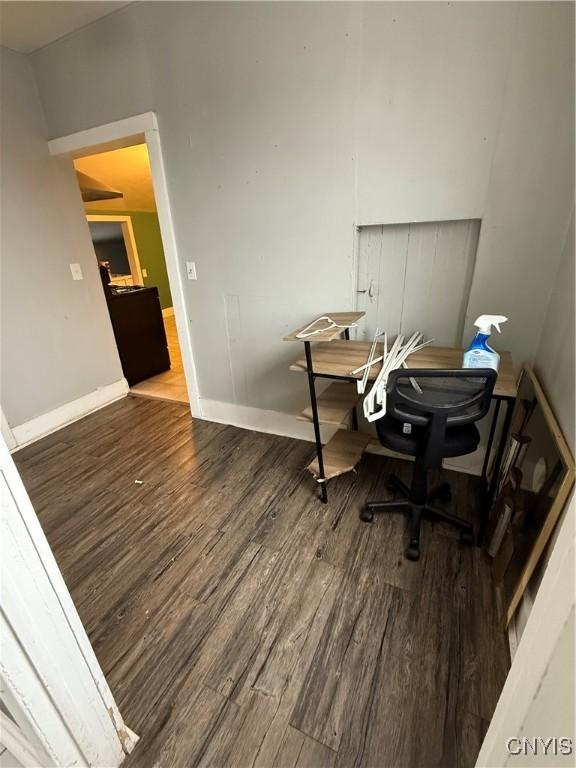 office area featuring dark wood-type flooring