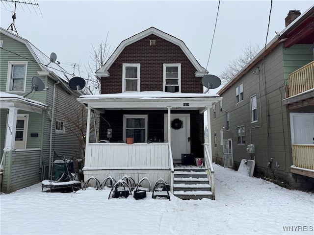 view of front of property with central air condition unit and a porch