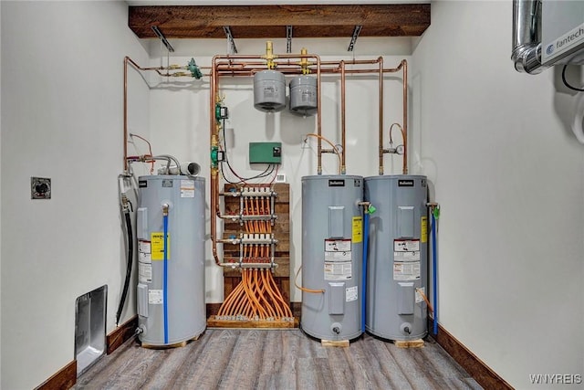 utility room featuring water heater