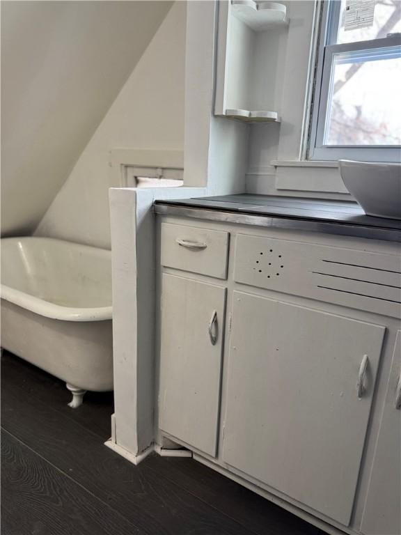 interior space featuring a tub and wood-type flooring