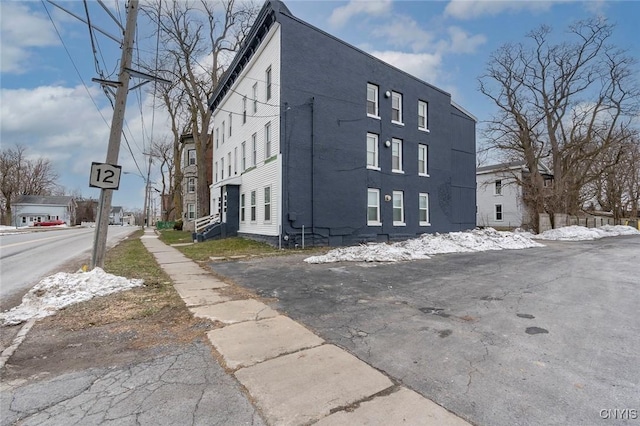 view of snow covered building