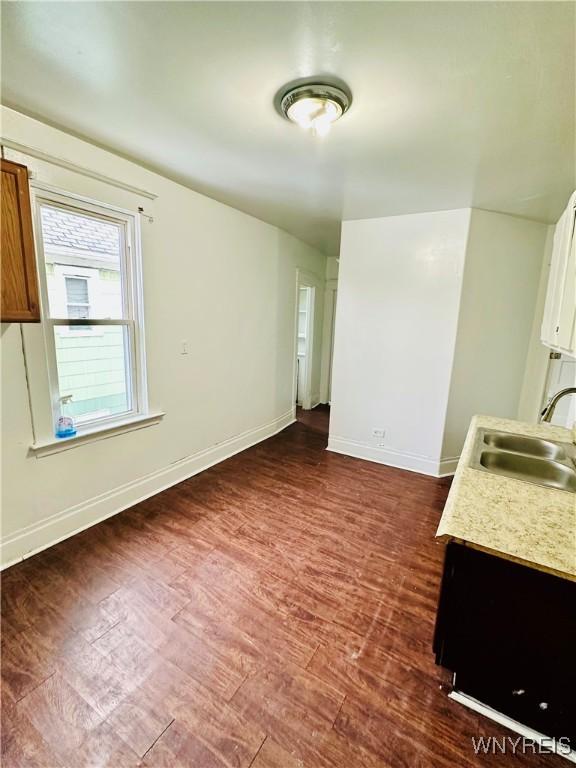 unfurnished dining area with dark hardwood / wood-style flooring and sink