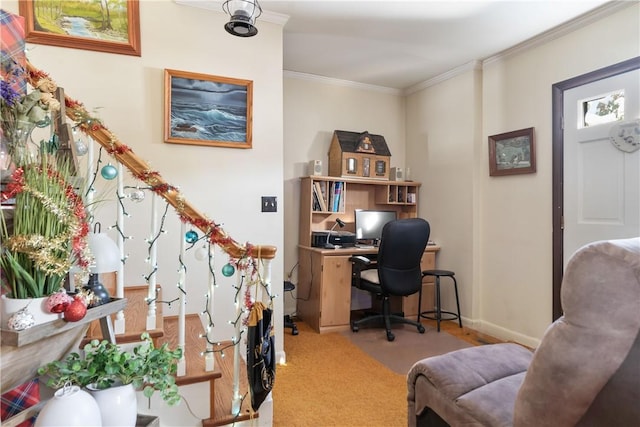 office space with ornamental molding