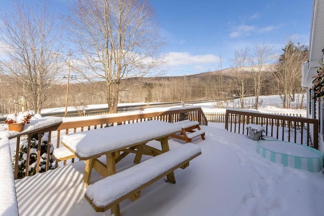 view of snow covered deck