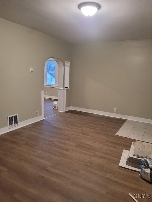 spare room featuring dark hardwood / wood-style flooring