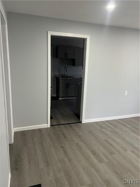 interior space with hardwood / wood-style flooring and sink