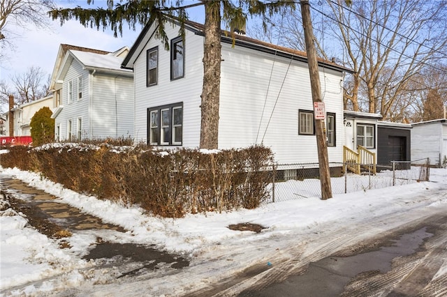 view of snow covered property