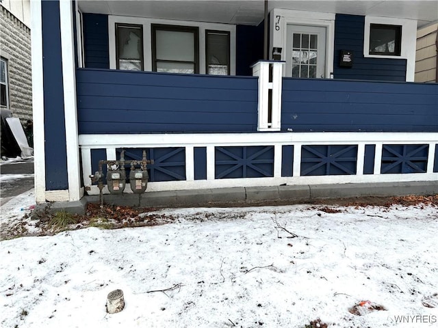 view of snow covered exterior