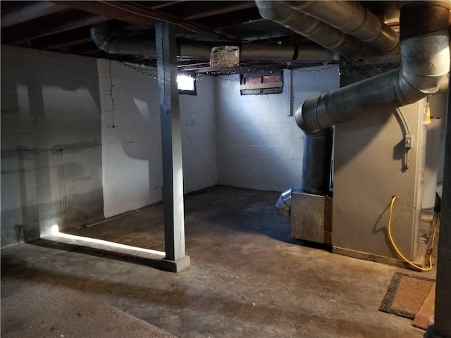 basement with heating unit