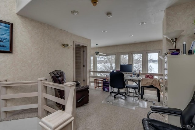 office area featuring ceiling fan