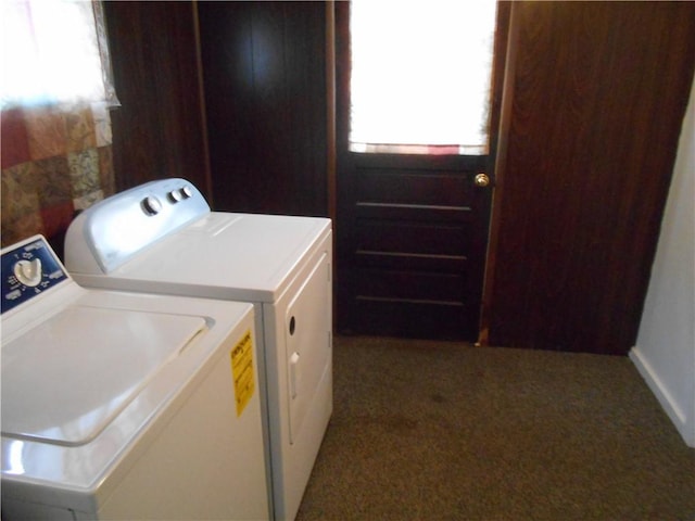 laundry room featuring carpet and washing machine and clothes dryer