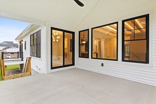 view of patio featuring ceiling fan