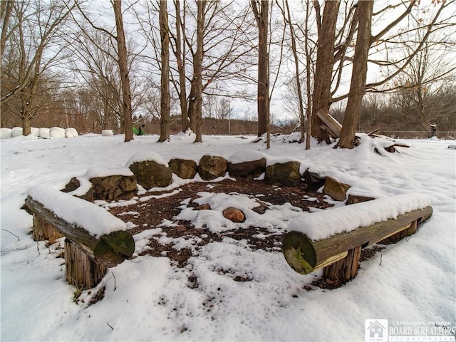 view of yard layered in snow