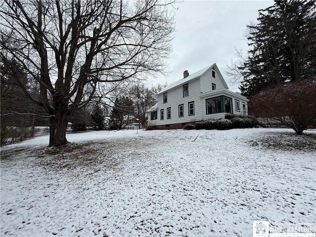 view of snow covered exterior