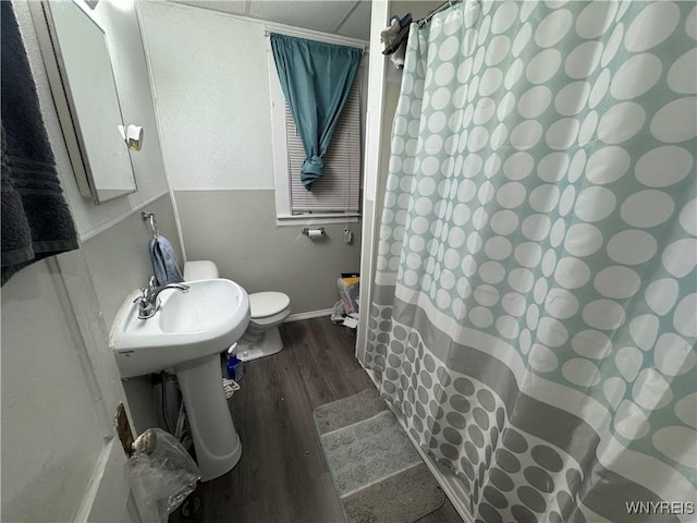 bathroom with hardwood / wood-style floors and toilet