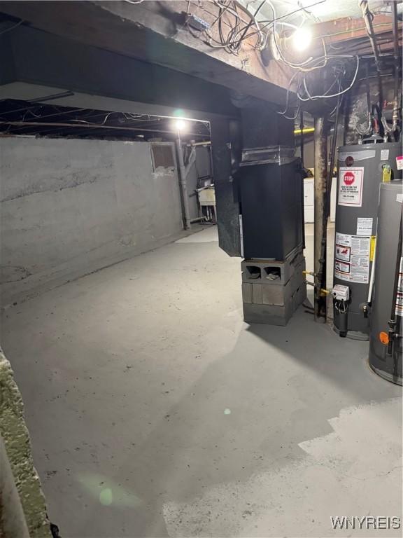 basement with water heater