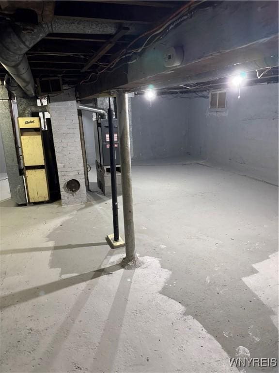 basement with heating unit