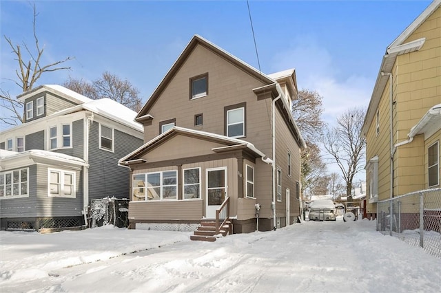 view of snow covered property