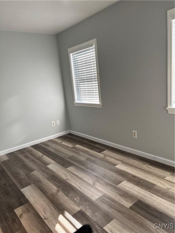 spare room featuring plenty of natural light and dark hardwood / wood-style floors