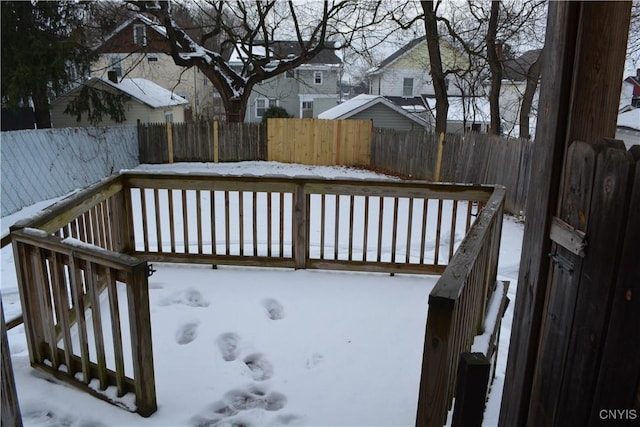 view of snow covered deck