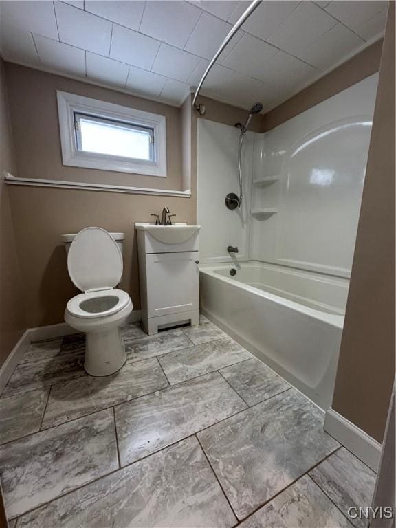 full bathroom featuring vanity, toilet, and shower / washtub combination