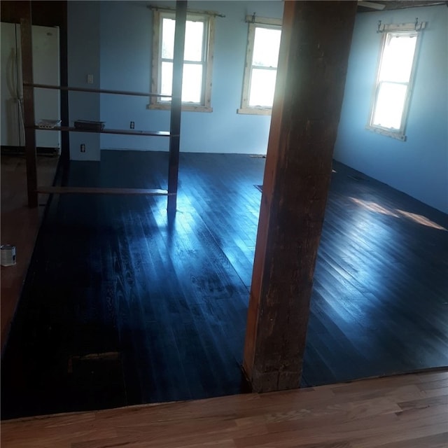 empty room featuring dark wood-type flooring and a healthy amount of sunlight