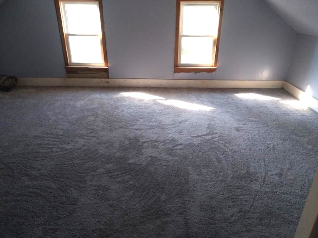 additional living space featuring carpet floors and vaulted ceiling