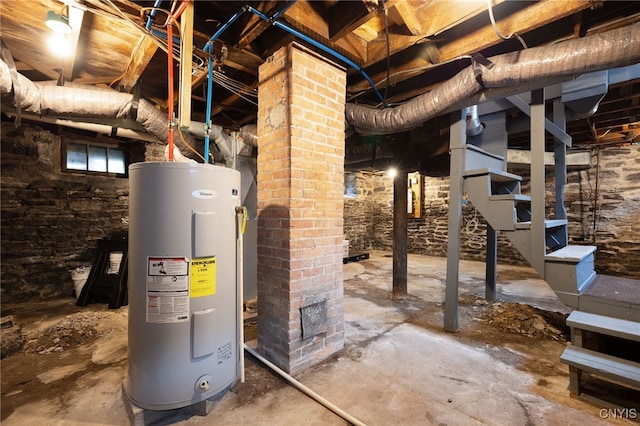 basement featuring electric water heater