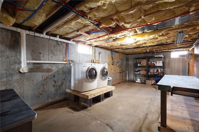 basement with separate washer and dryer and plenty of natural light