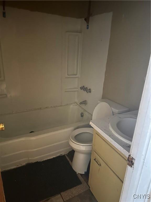 full bathroom featuring shower / bathing tub combination, vanity, and toilet