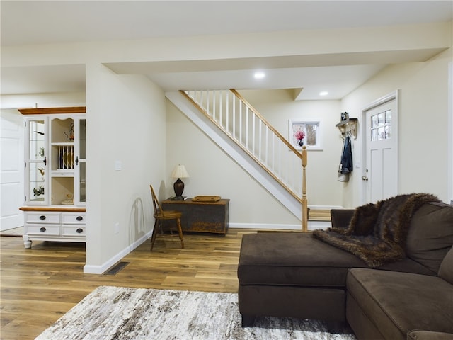 living room with hardwood / wood-style flooring