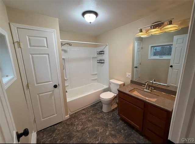 full bathroom featuring vanity, toilet, and shower / tub combination