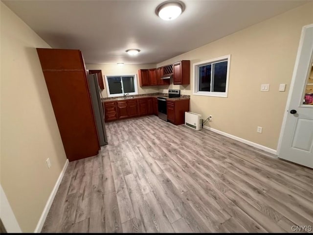 kitchen featuring sink, stainless steel appliances, and light hardwood / wood-style flooring