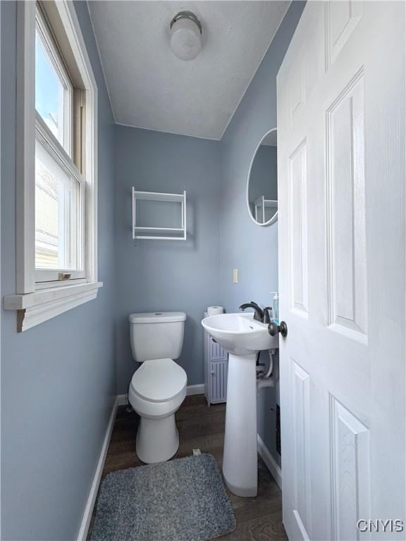 bathroom featuring wood-type flooring and toilet