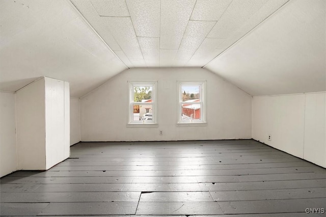 additional living space with light wood-type flooring and vaulted ceiling