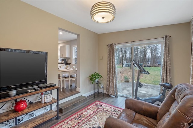 living room featuring dark hardwood / wood-style flooring